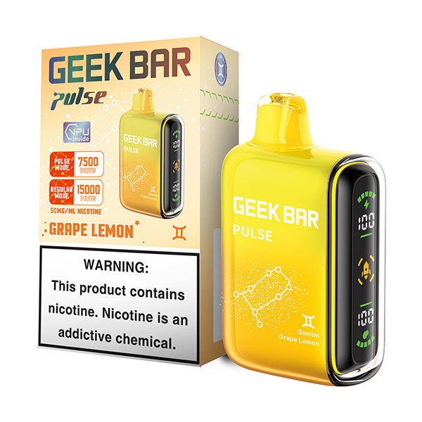 geek bar pulse 15k puff disposable grape lemon
