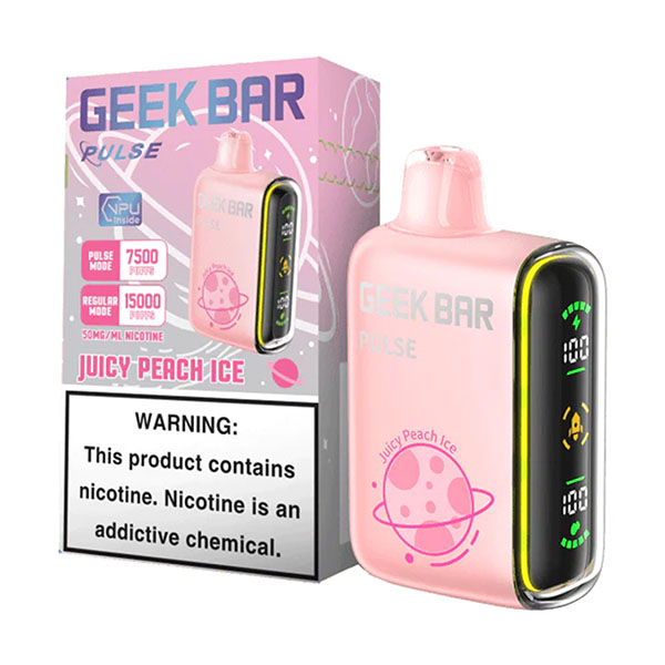 geek bar pulse 15k puff disposable juicy peach ice