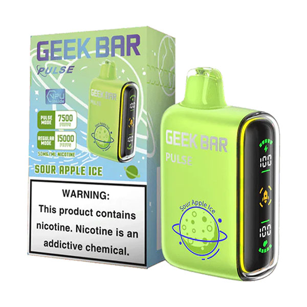 geek bar pulse 15k puff disposable sour apple ice