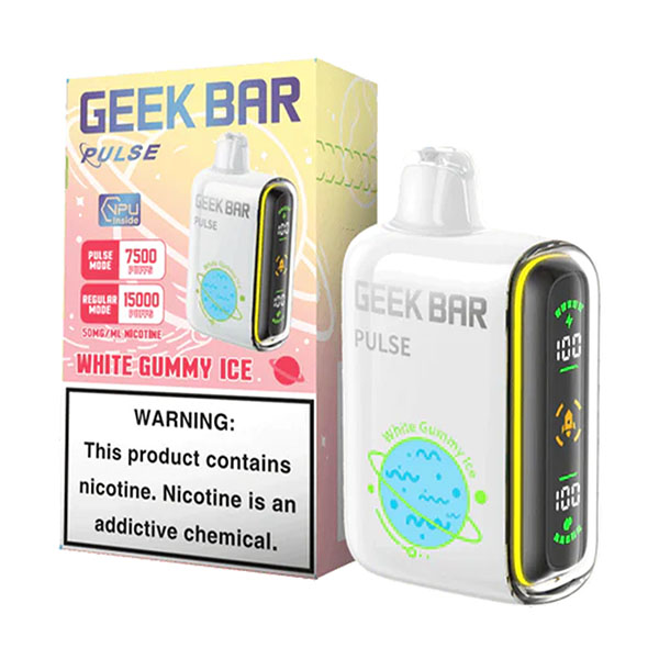 geek bar pulse 15k puff disposable white gummy ice