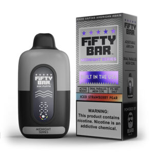 fifty bar midnight series 20k puff disposable iced strawberry pear